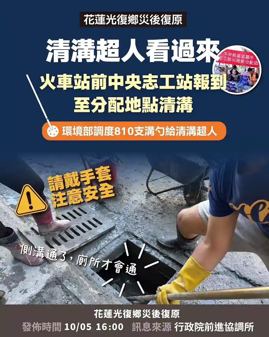 【環境復原,全力動員中!】請「清溝超人」依現場指揮,分配清溝地點與任務,協助側溝與水溝順暢