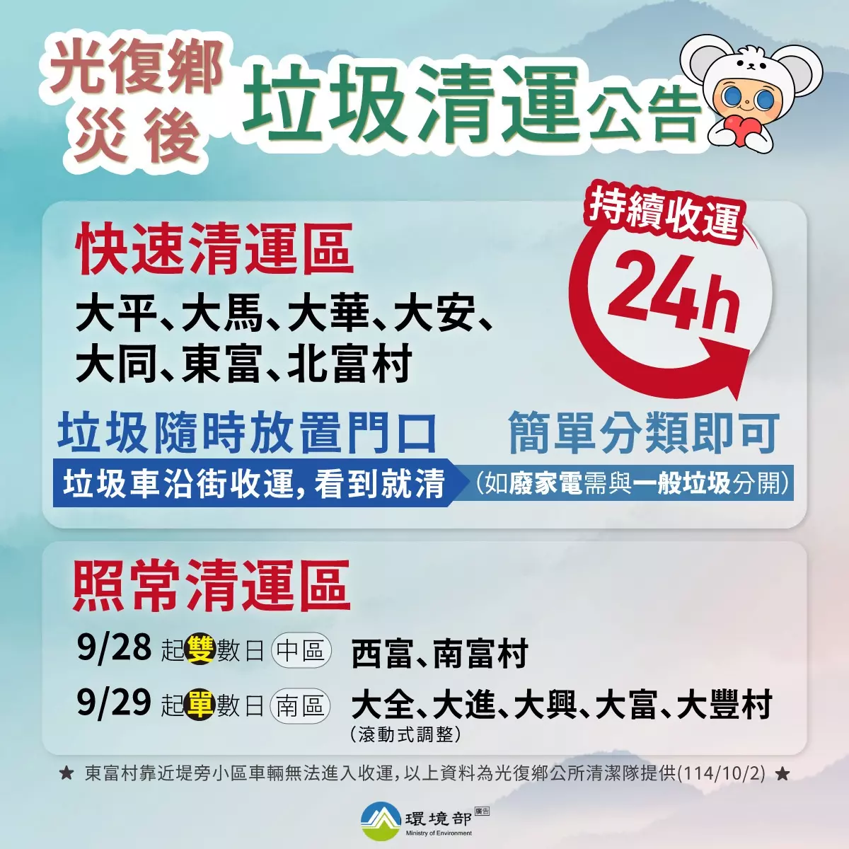 光復鄉垃圾清運公告